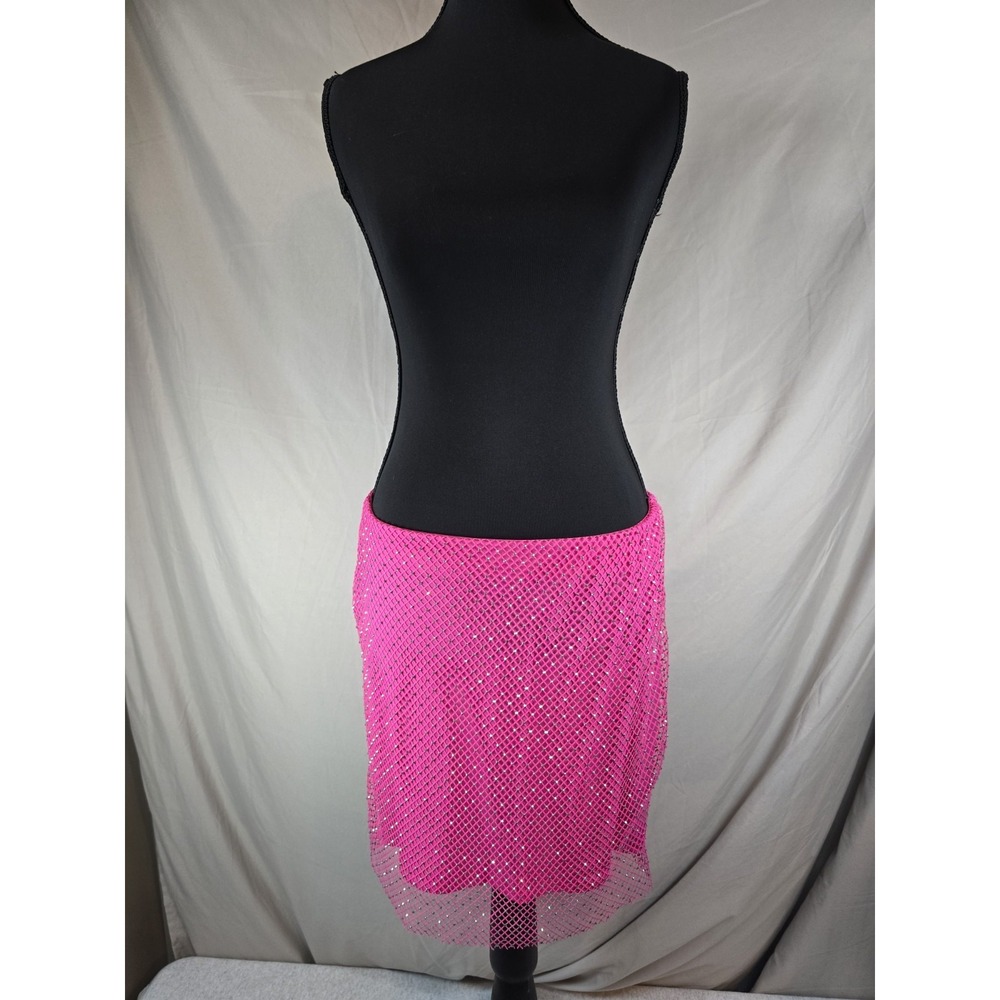 Sincerely Jules Skirt Womens L Large Cerise Mesh Overlay Rhinestone Lined Mini - Picture 4 of 5